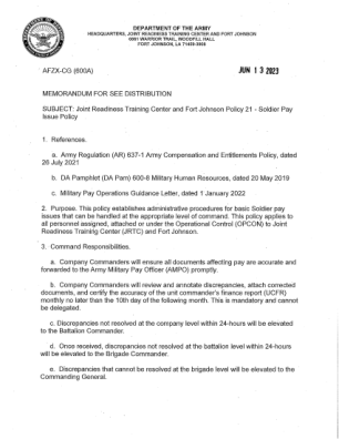 联合战备训练中心和约翰逊堡政策 21